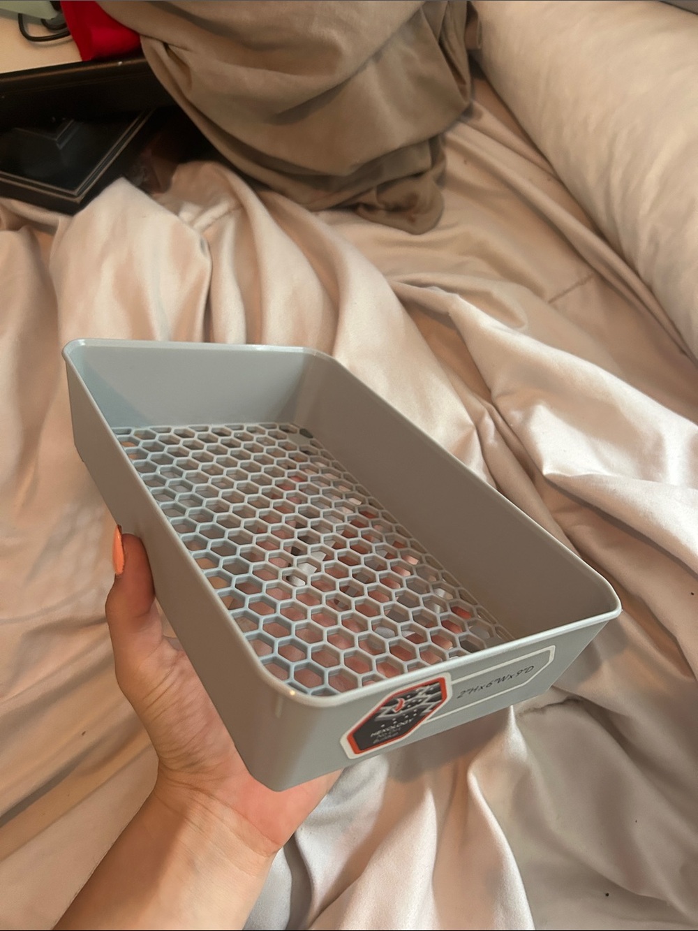 Gray Storage Tray with Honeycomb Vent